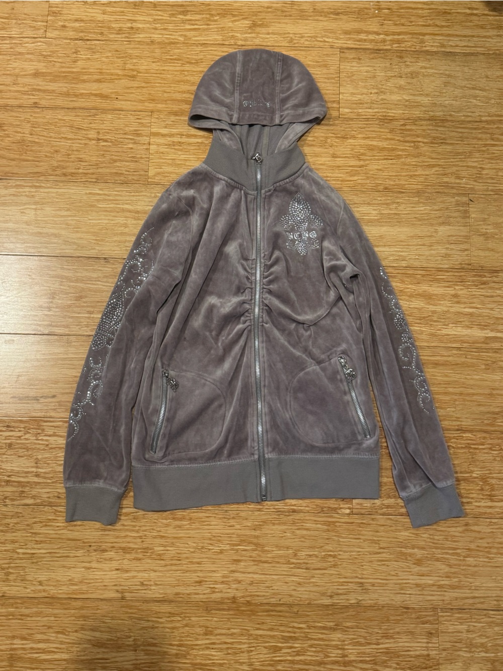 BCBGMAXAZRIA gray mauve velour zip up track jacket